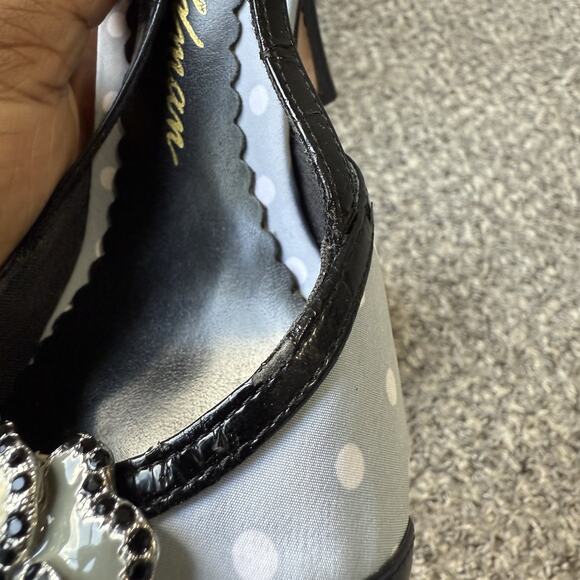 BEVERLY FELDMAN Heels Black Blue Polka Dot Slingback Rose Size 7 M READ - Picture 7 of 10
